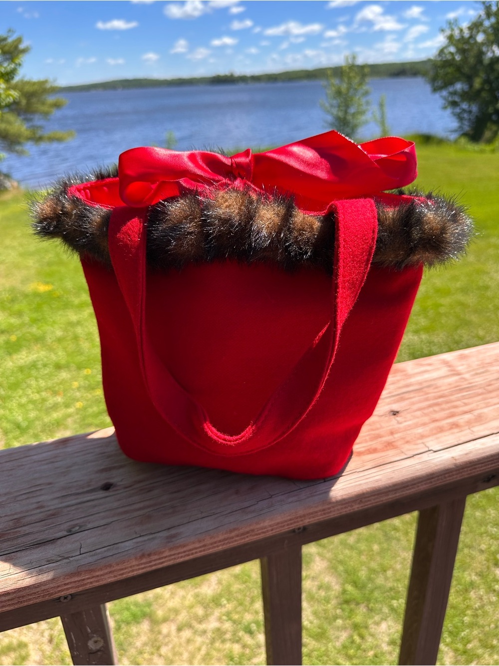 Bath & Body Works Red Tote with Faux Fur Trim and Bow